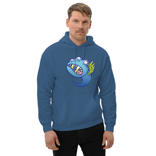 Winged little blue monster Unisex Hoodie. Indigo blue