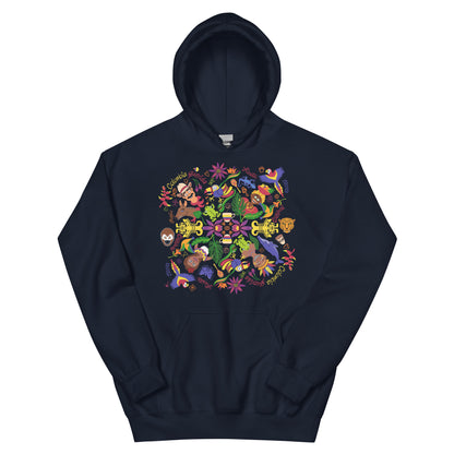 Colombia, the charm of a magical country mandala Unisex Hoodie. Front view. Navy version