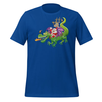 Santa's Dragon-Powered Celebration: Innovative Christmas Adventure - Unisex t-shirt. Front view. True royal color
