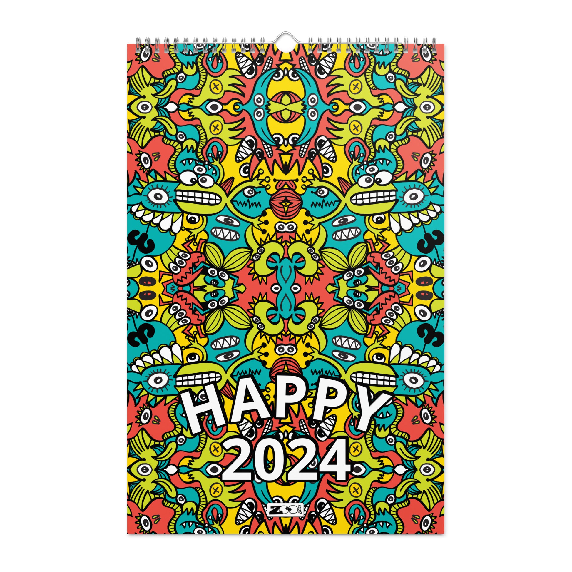 Zoo&co’s Doodle Art Wall calendar (2024). 11 x 17. Happy 2024. Cover