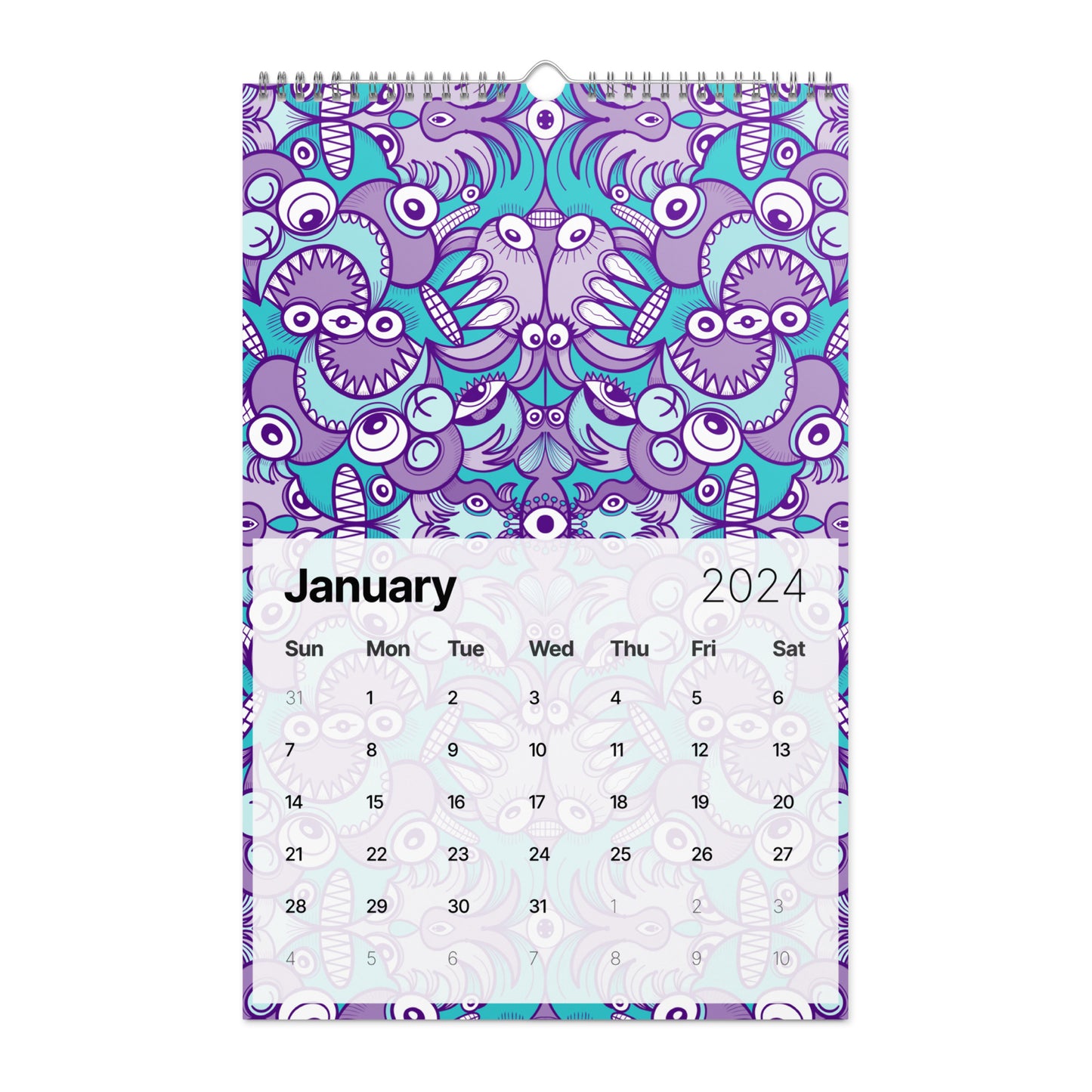Zoo&co’s Doodle Art Wall calendar (2024). 11 x 17. January