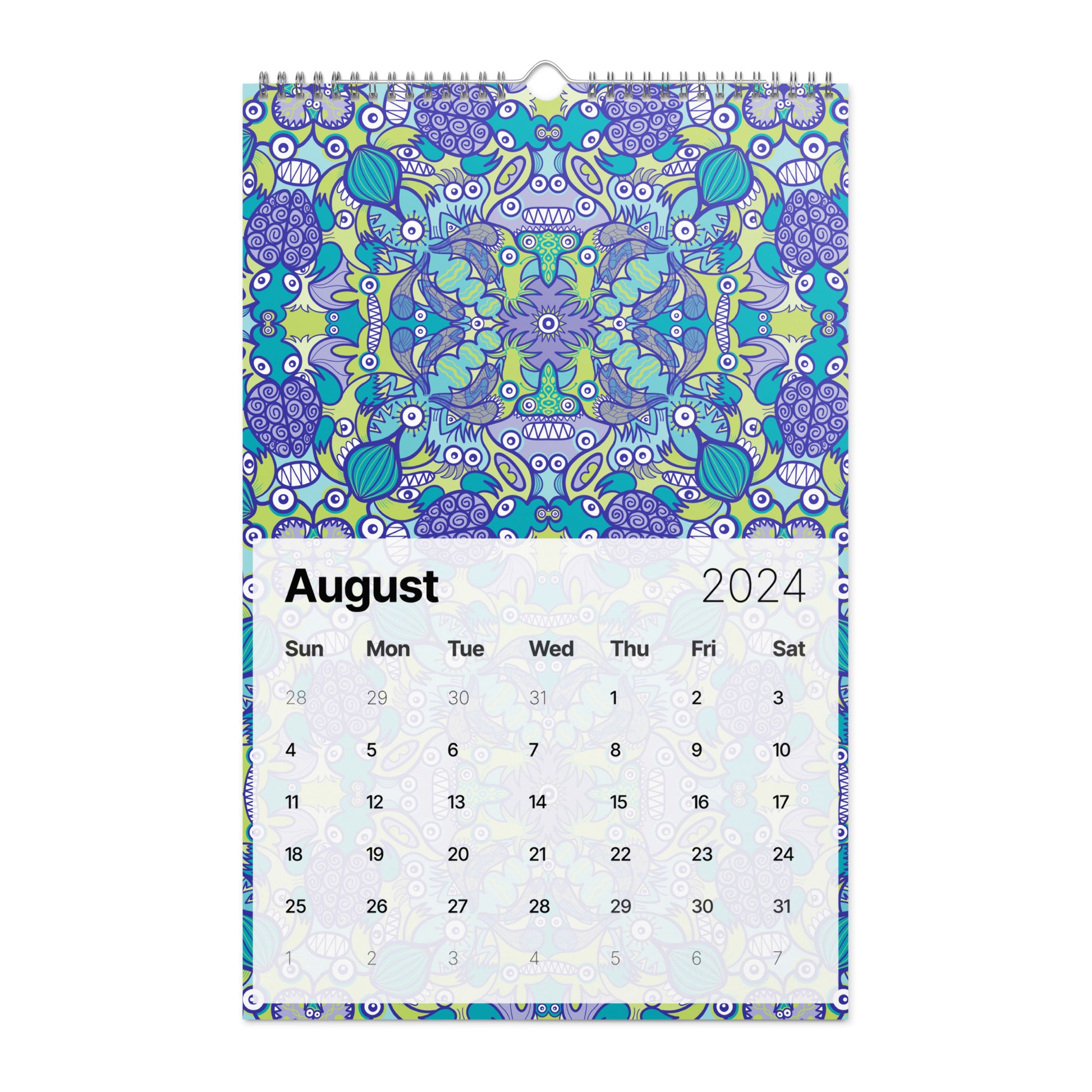 Zoo&co’s Doodle Art Wall calendar (2024). 11 x 17. August