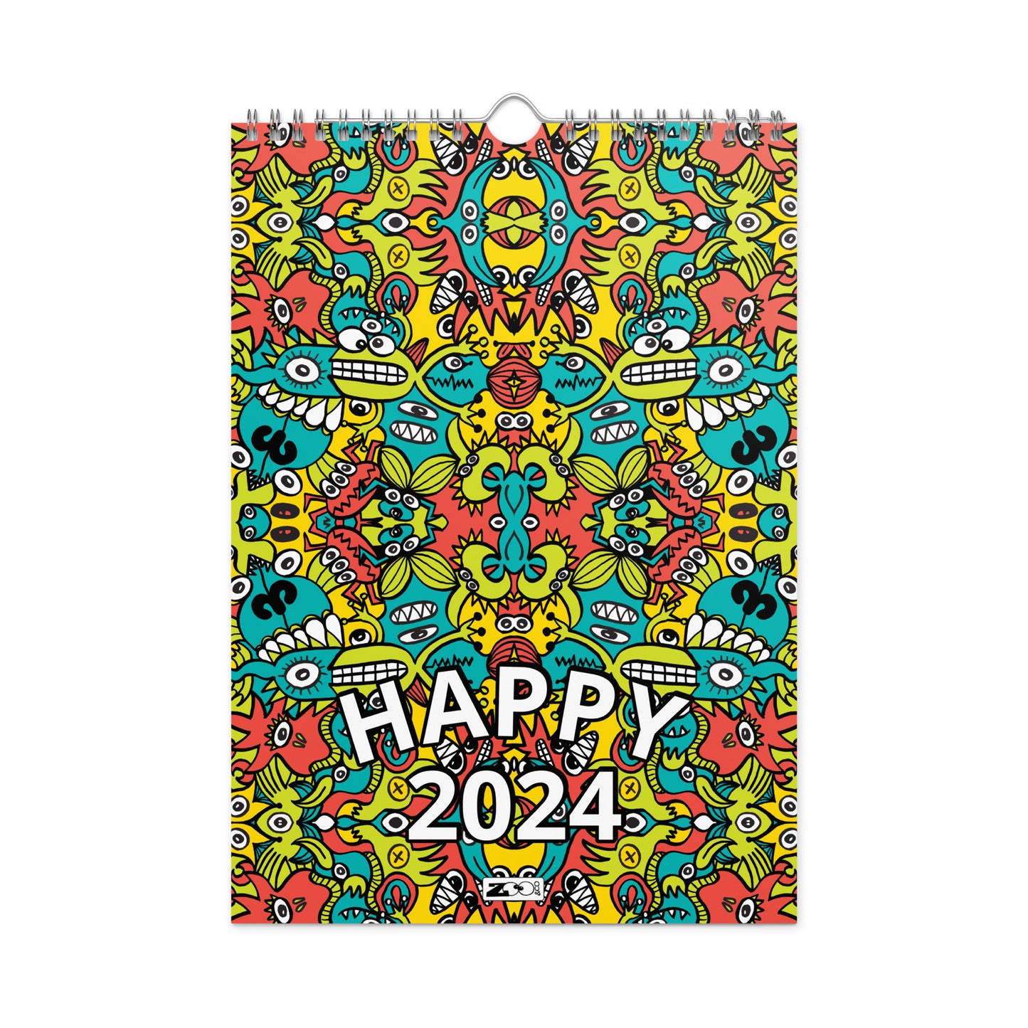 Zoo&co’s Doodle Art Wall calendar (2024). 8.26 x 11.69. Happy 2024. Cover