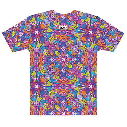 Whimsical Critter Chaos: A Doodle Adventure Men's cotton t-shirt. Back view