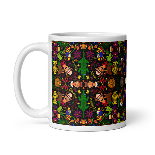 Colombia, the charm of a magical country White glossy mug. 11 oz. Handle on left