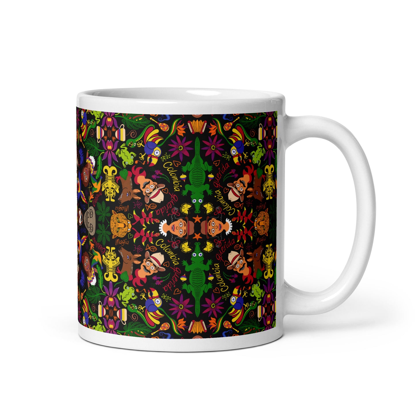 Colombia, the charm of a magical country White glossy mug. 11 oz. Handle on right