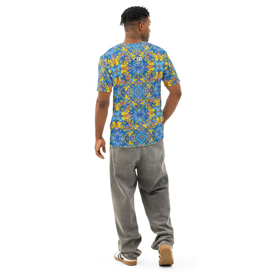 Wise Monkeys, Chaos to Mandala – Men’s Cotton All-over print T-Shirt. Lifestyle back view