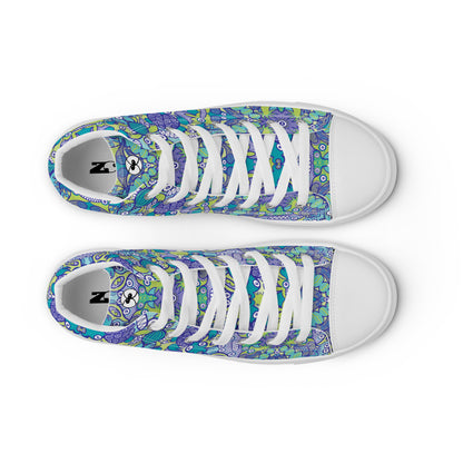 Once upon a time in an ocean full of life Women’s high top canvas shoes. Top view