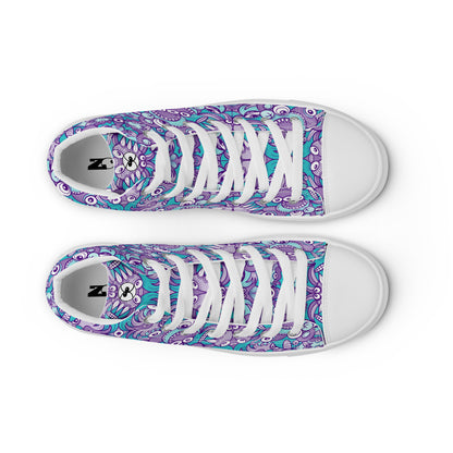 Planet 5: Aquatic Creatures from the Doodles of the Galaxy - Women's High Top Canvas Shoes. Top view