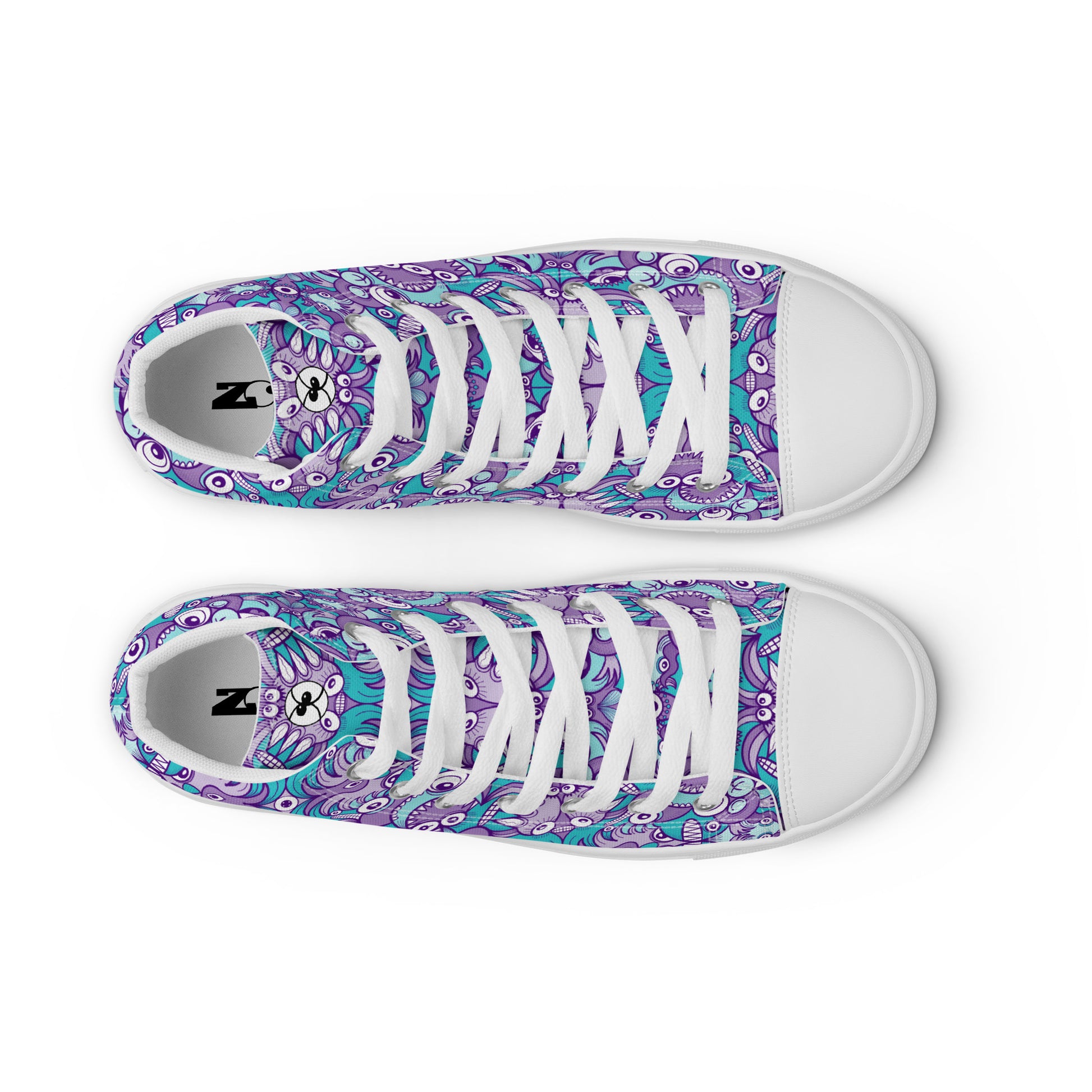 Planet 5: Aquatic Creatures from the Doodles of the Galaxy - Women's High Top Canvas Shoes. Top view