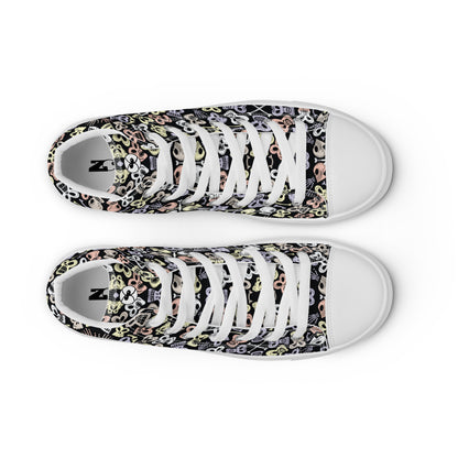 Bewitched Skulls: Hauntingly Chic Pattern Design - Women’s high top canvas shoes. White color. Top view