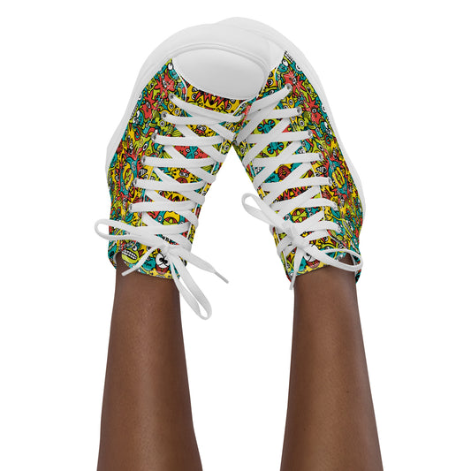 Doodle Dreamscape: Cosmic Critter Carnival - Women’s high top canvas shoes. Lifestyle