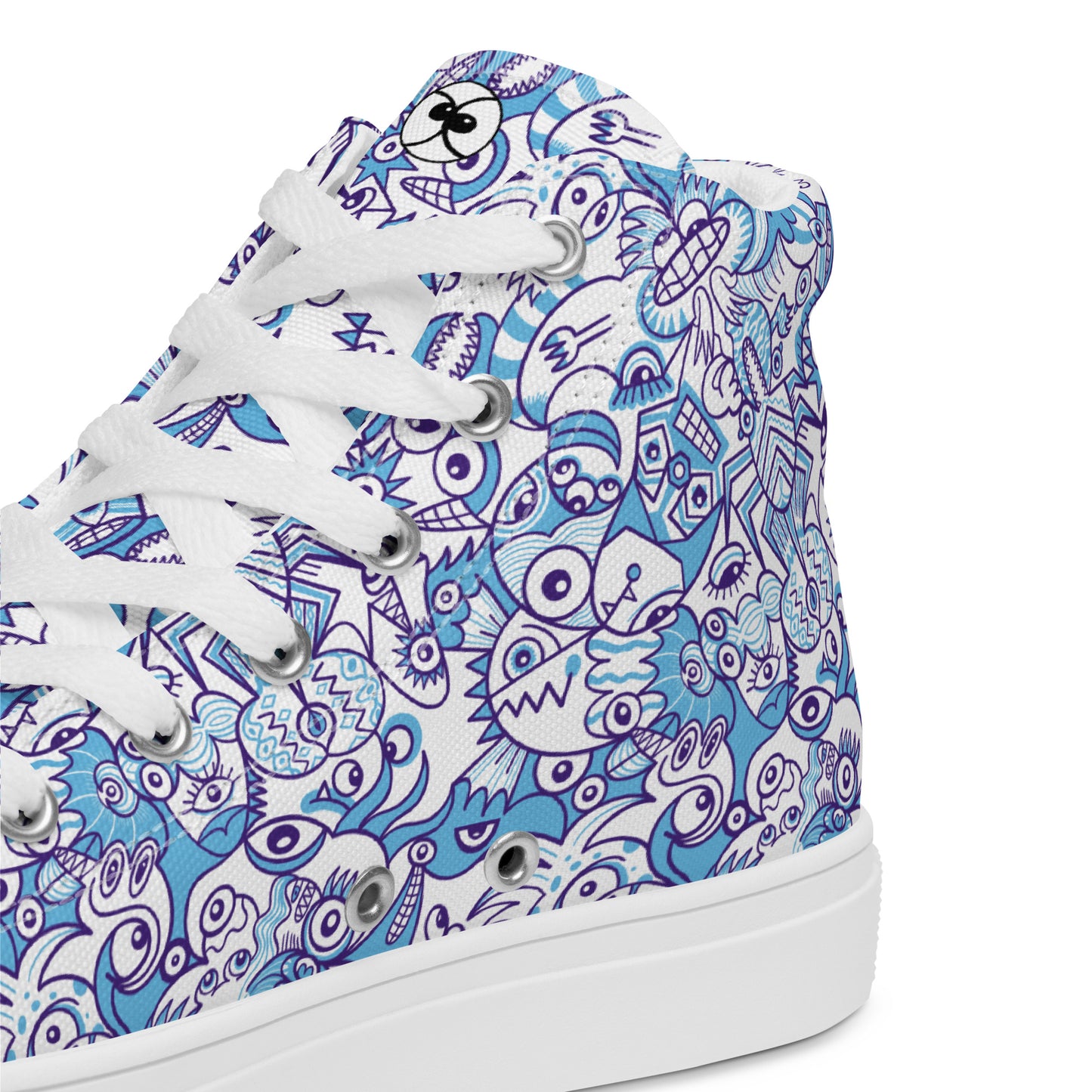 Whimsical Blue Doodle Critterscape pattern design Women’s high top canvas shoes. Product detail
