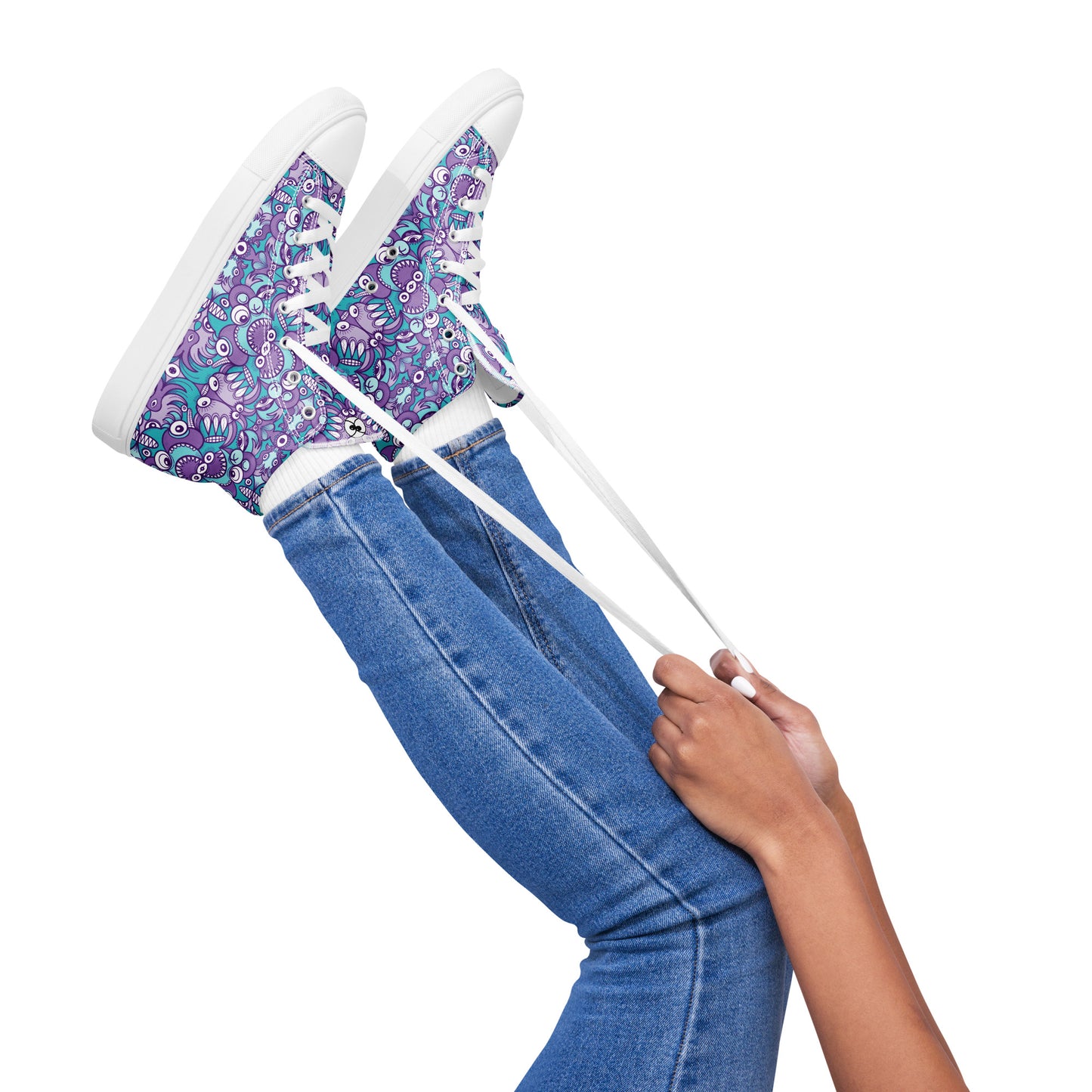 Planet 5: Aquatic Creatures from the Doodles of the Galaxy - Women's High Top Canvas Shoes. Lifestyle