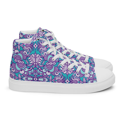 Planet 5: Aquatic Creatures from the Doodles of the Galaxy - Women's High Top Canvas Shoes. Side view