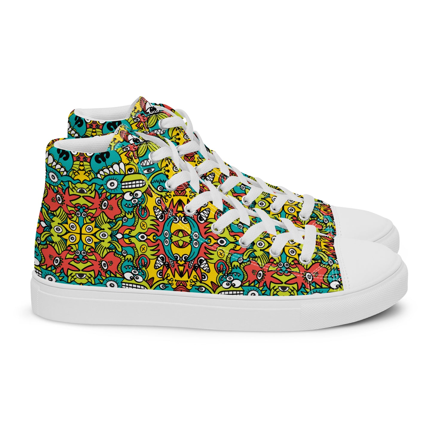 Doodle Dreamscape: Cosmic Critter Carnival - Women’s high top canvas shoes. Side view