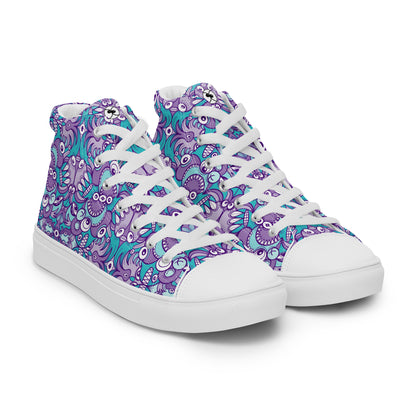 Planet 5: Aquatic Creatures from the Doodles of the Galaxy - Women's High Top Canvas Shoes. Overview