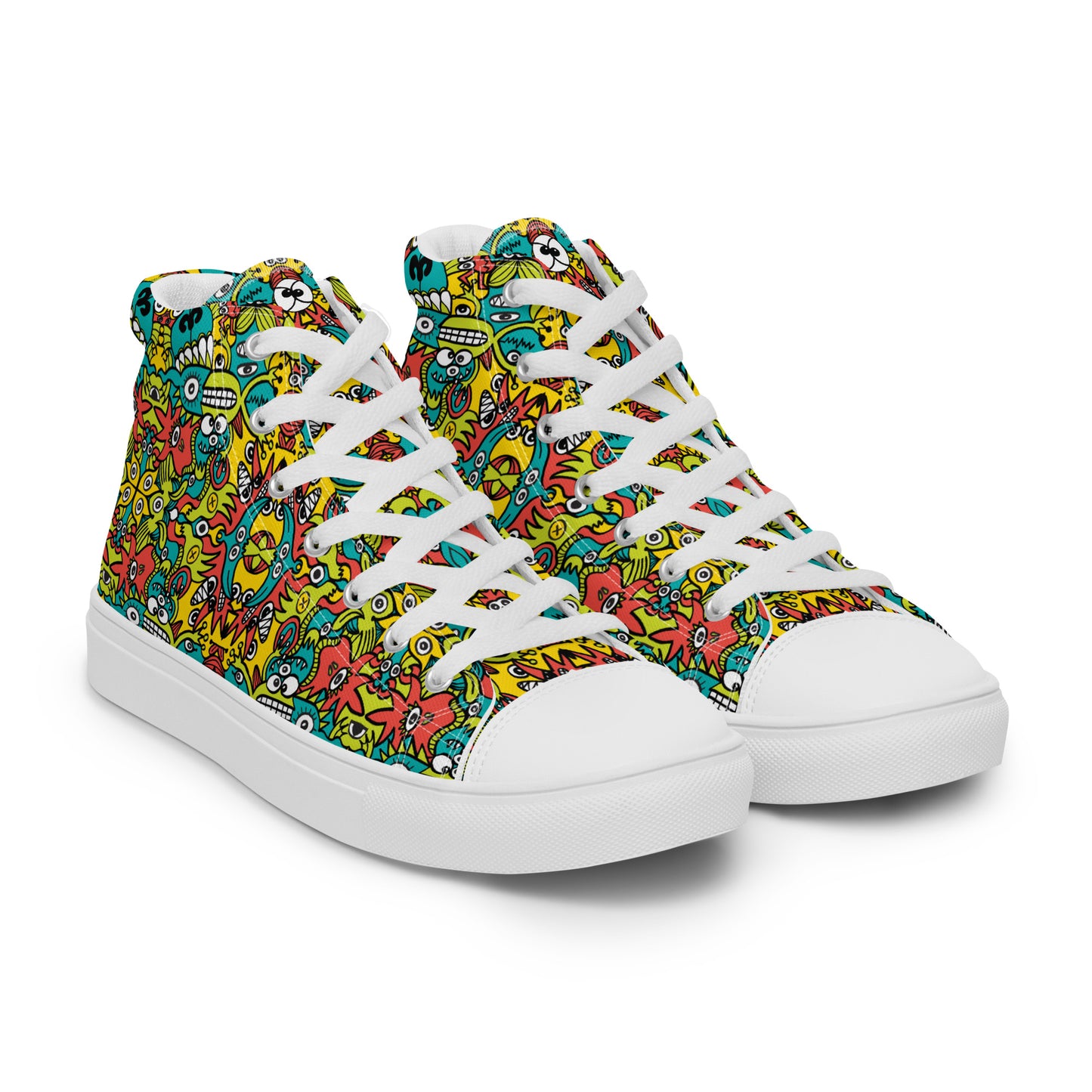 Doodle Dreamscape: Cosmic Critter Carnival - Women’s high top canvas shoes. Overview
