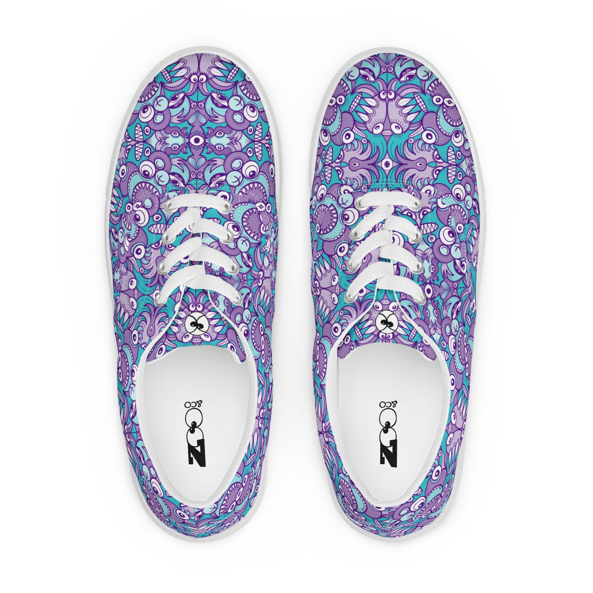 Planet 5: Aquatic Creatures from the Doodles of the Galaxy - Women’s lace-up canvas shoes. Top view