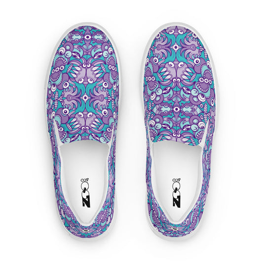 Planet 5: Aquatic Creatures from the Doodles of the Galaxy - Women’s slip-on canvas shoes. Top view
