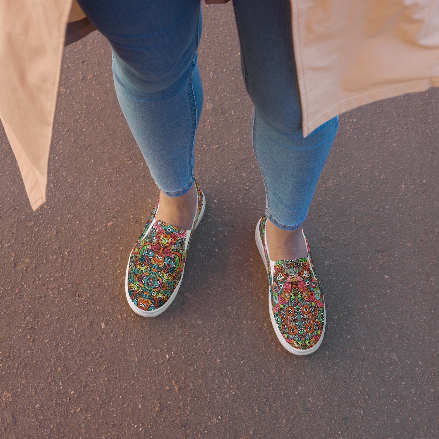 Robot Odyssey: A High-Tech Adventure with Quirky Bots - Women’s slip-on canvas shoes. Lifestyle