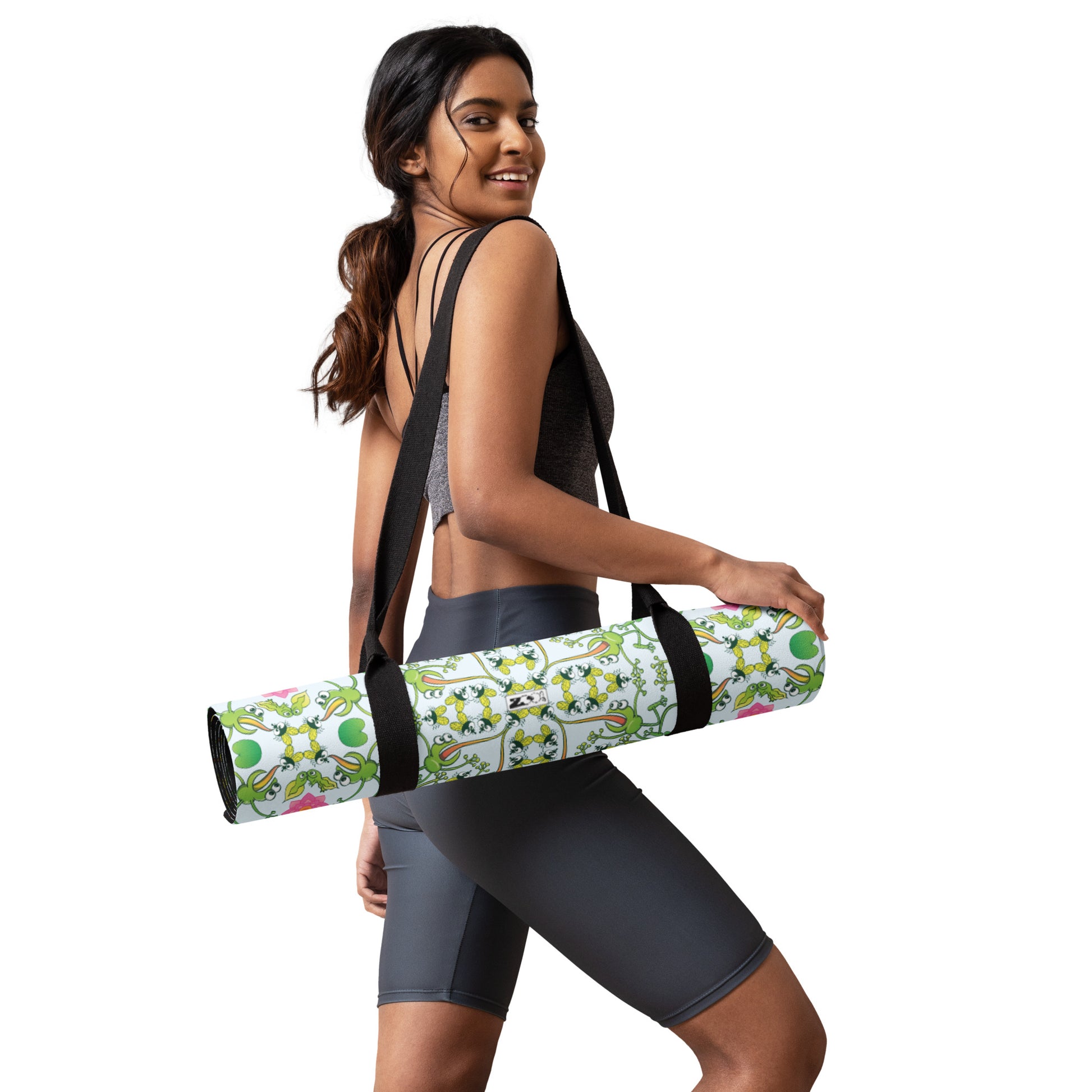 Funny frogs hunting flies All-over print Yoga mat. Rollable, easy to carry on yoga mat