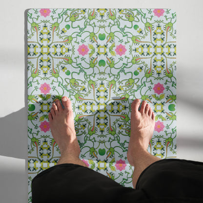 Funny frogs hunting flies All-over print Yoga mat. Top view
