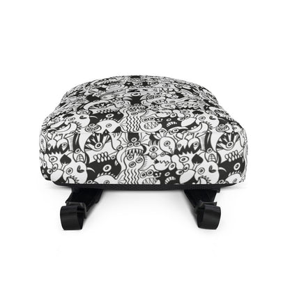 Black and white cool doodles art Backpack. Bottom view