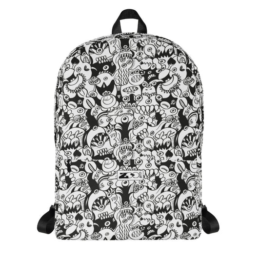 Black and white cool doodles art Backpack. Front view