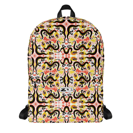 Legendary Chinese dragons pattern art Backpack. Front view