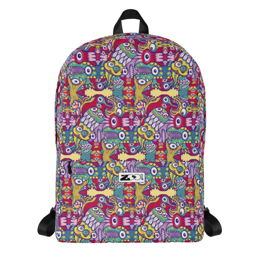 Exquisite corpse of doodles in a pattern design Backpack. Front view