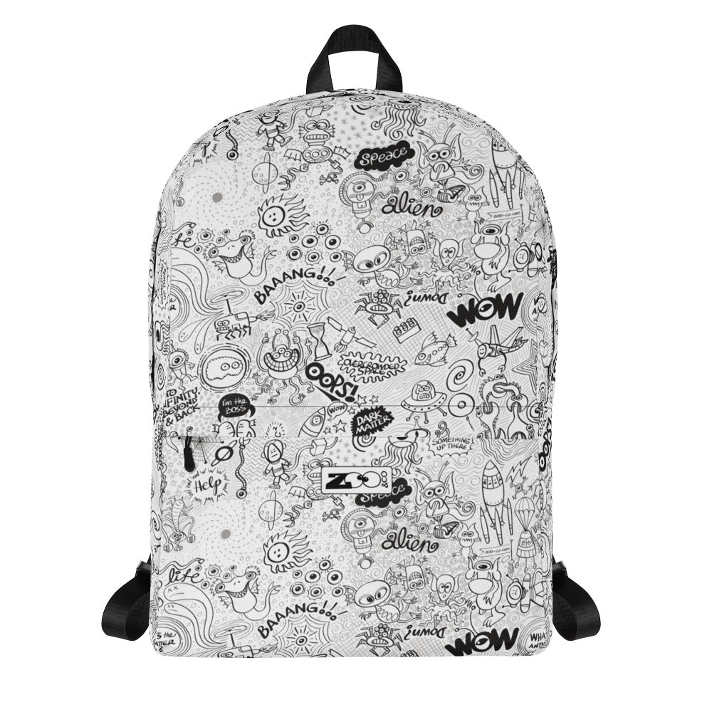 Celebrating the most comprehensive Doodle art of the universe Backpack. Front view