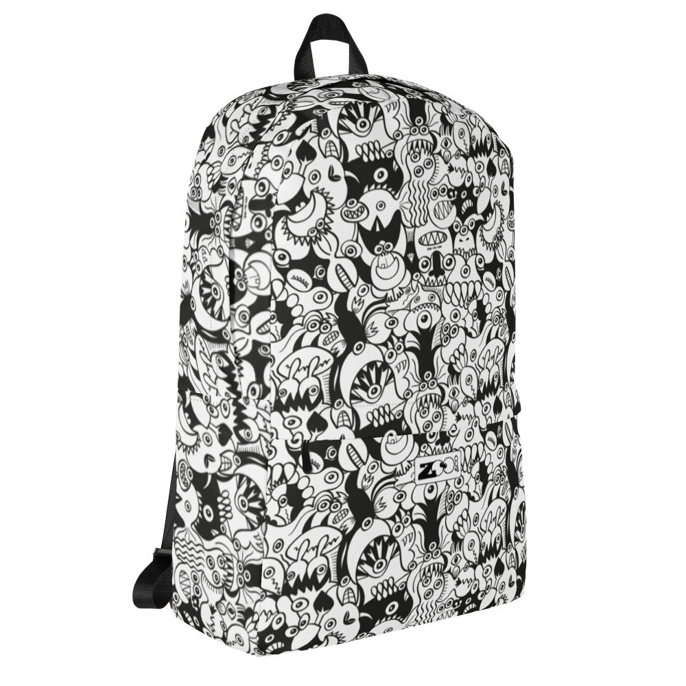 Black and white cool doodles art Backpack. Overview