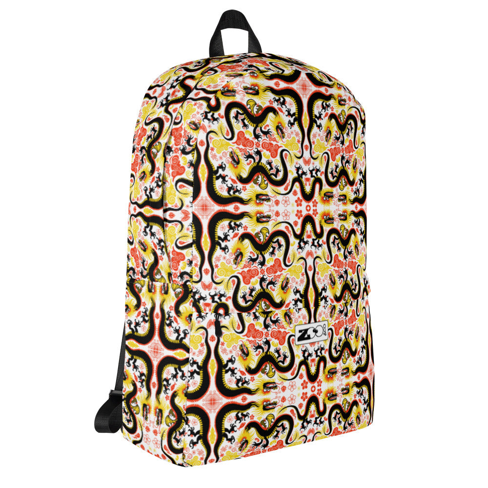 Legendary Chinese dragons pattern art Backpack. Side view