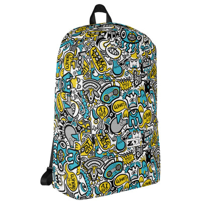 Discover a whole Doodle world in Lost city Backpack. Side view