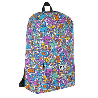 Funny multicolor Doodle world All over print Backpack. Overview