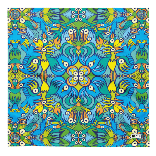 Exotic birds tropical pattern All-over print bandana. Large size