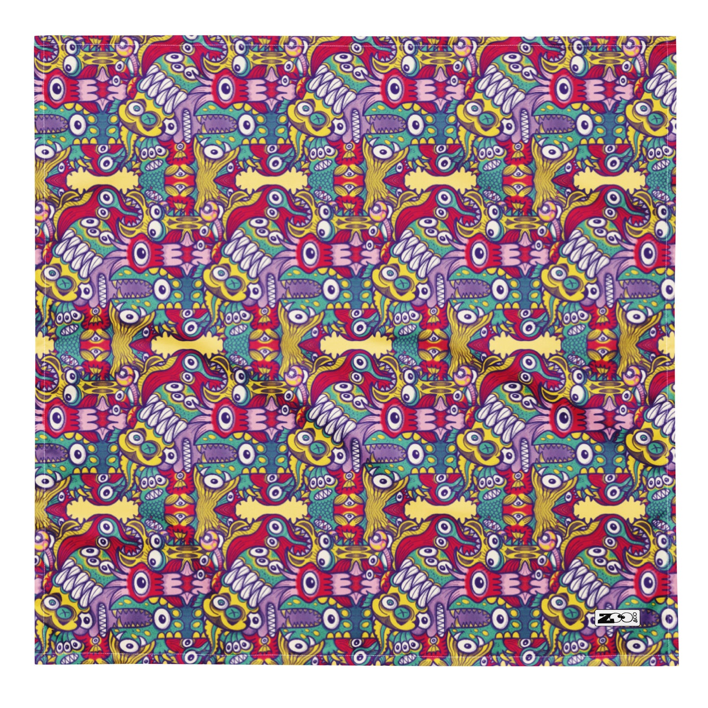 Exquisite corpse of doodles in a pattern design All-over print bandana. Large size