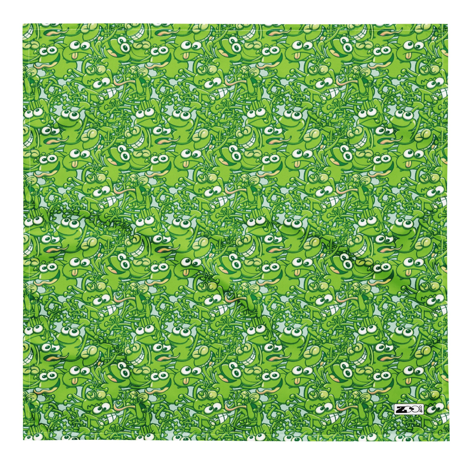 A tangled army of happy green frogs appears when the rain ends All-over print bandana. Large size