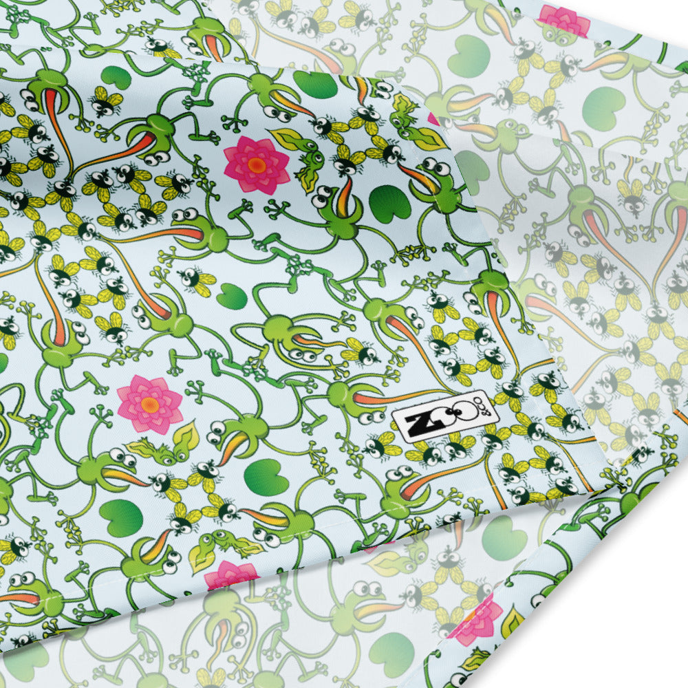 Funny frogs hunting flies All-over print bandana. Zoo&co branded product detail