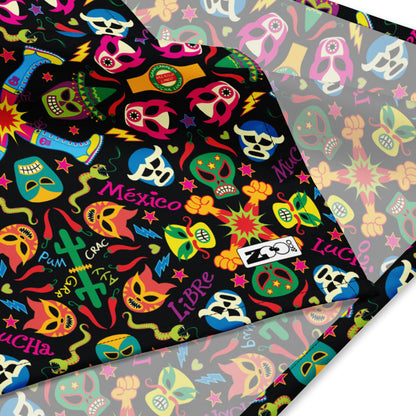 Mexican wrestling colorful party All-over print bandana. Zoo&co branded product details