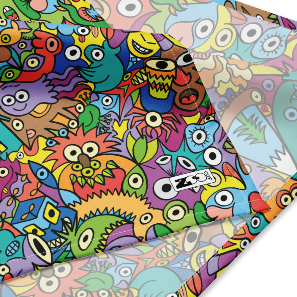 Cheerful crowd enjoying a lively carnival All-over print bandana. Zoo&co branded product detail