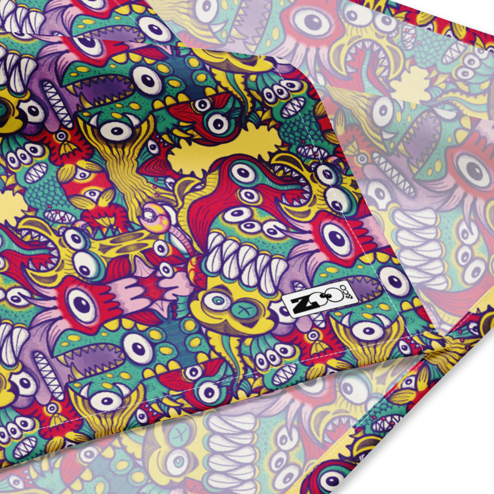 Exquisite corpse of doodles in a pattern design All-over print bandana. Product detail by Zoo&co