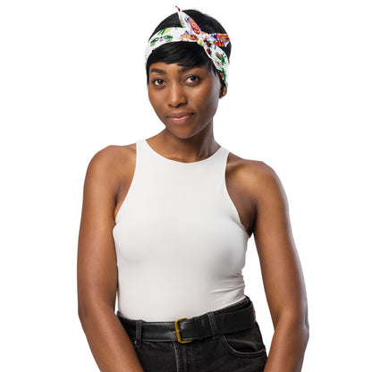 Cool insects madly in love All-over print bandana. Beautiful woman wearing All-over print Bandana as a Headband