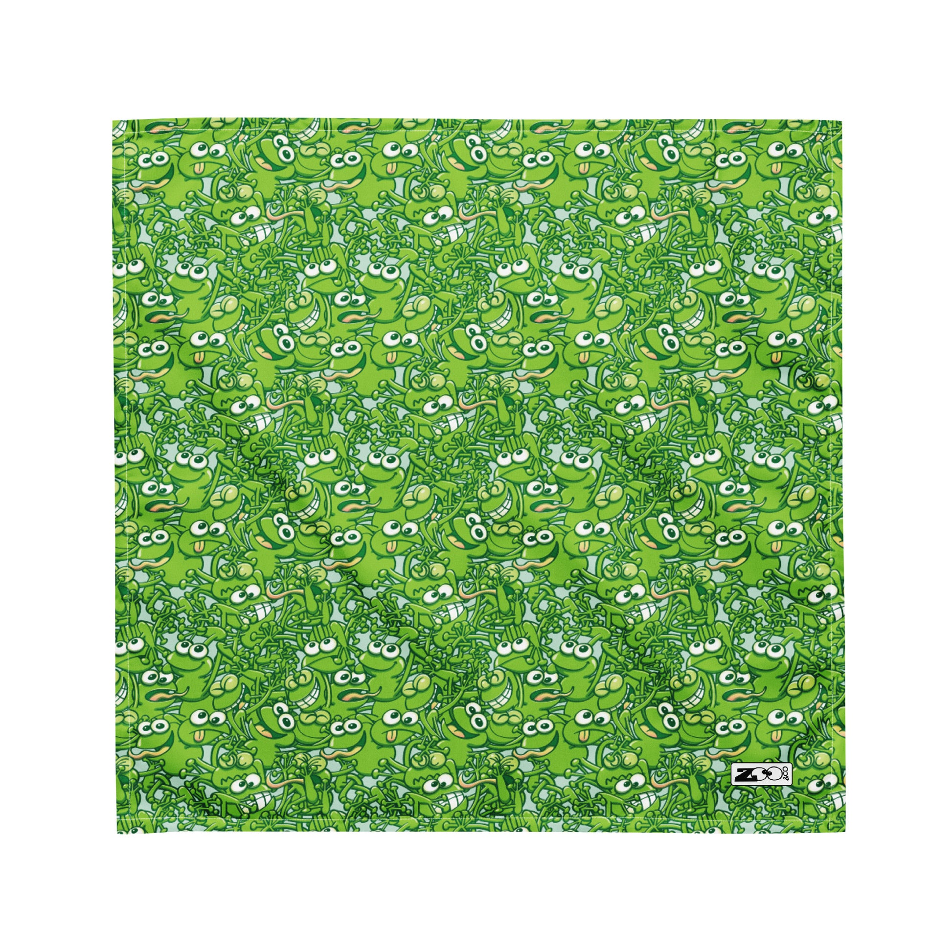 A tangled army of happy green frogs appears when the rain ends All-over print bandana. Medium size