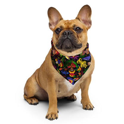 Colombia, the charm of a magical country All-over print bandana. Nice dog proudly wearing Colombian Bandana