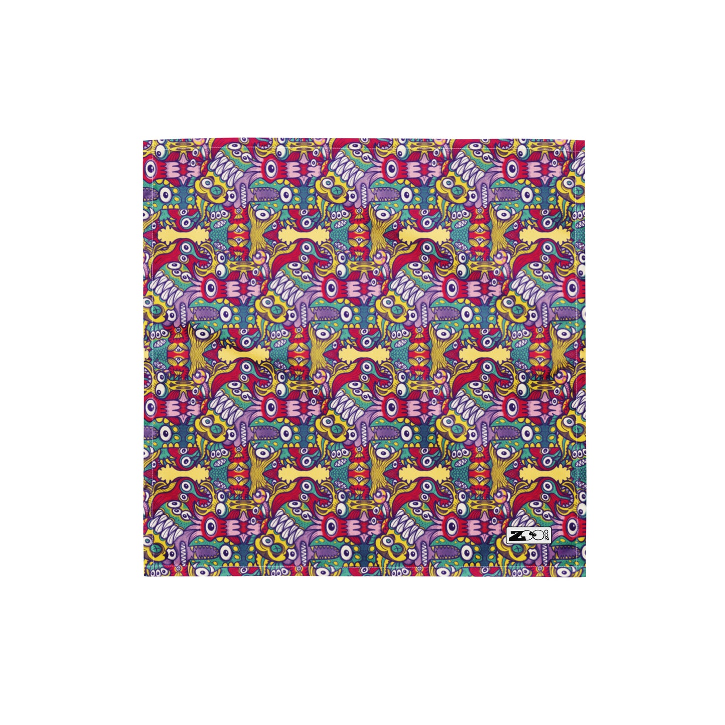Exquisite corpse of doodles in a pattern design All-over print bandana. Small size