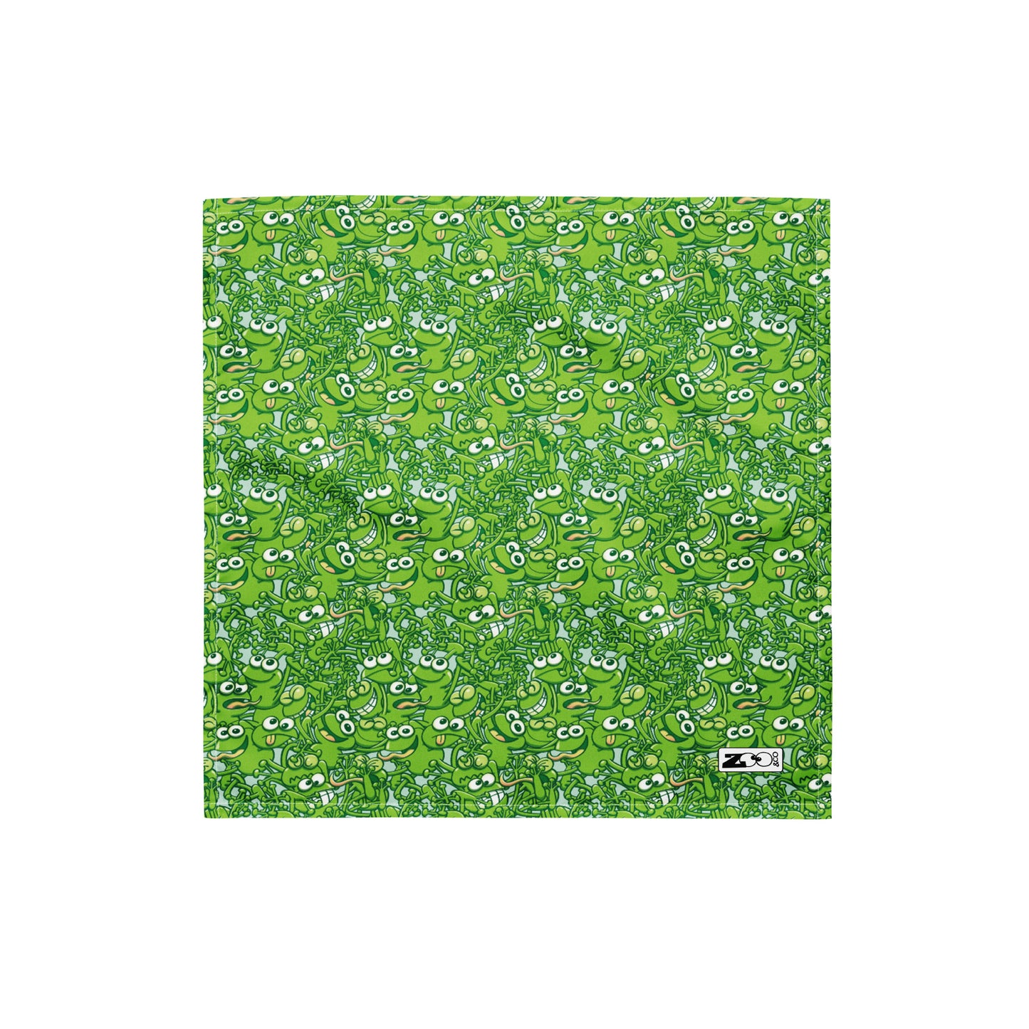 A tangled army of happy green frogs appears when the rain ends All-over print bandana. Small size