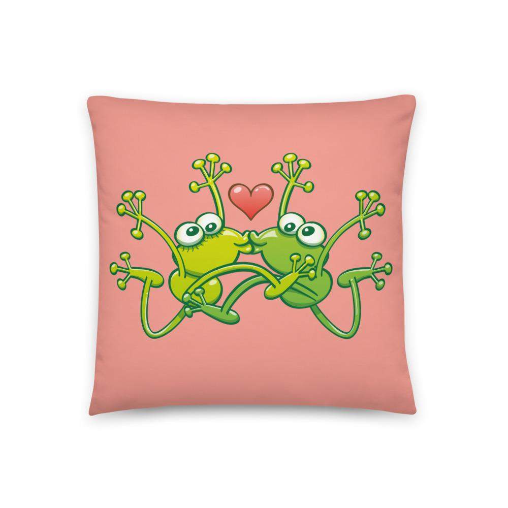 Frogs madly in love kissing sweetly Basic Pillow-Basic pillows