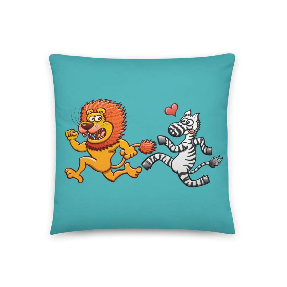 Zebra in love running after a lion Basic Pillow-Basic pillows